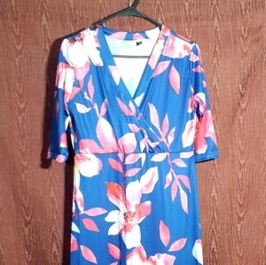 HAOOHU FLORAL MAXI DRESS WOMEN'S SIZE XL PINK BLUE V-NECK